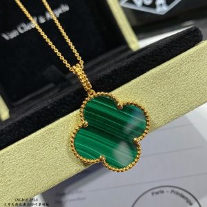 Van Cleef & Arpels Vintage Alhambra Large Natural Malachite Clover Necklace