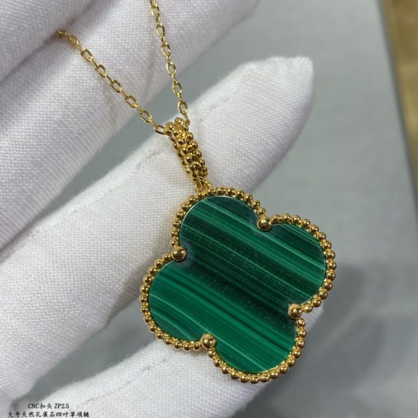 Luxury Inspired Jewelry Vintage Alhambra Large Natural Malachite Clover Necklace - Image 2