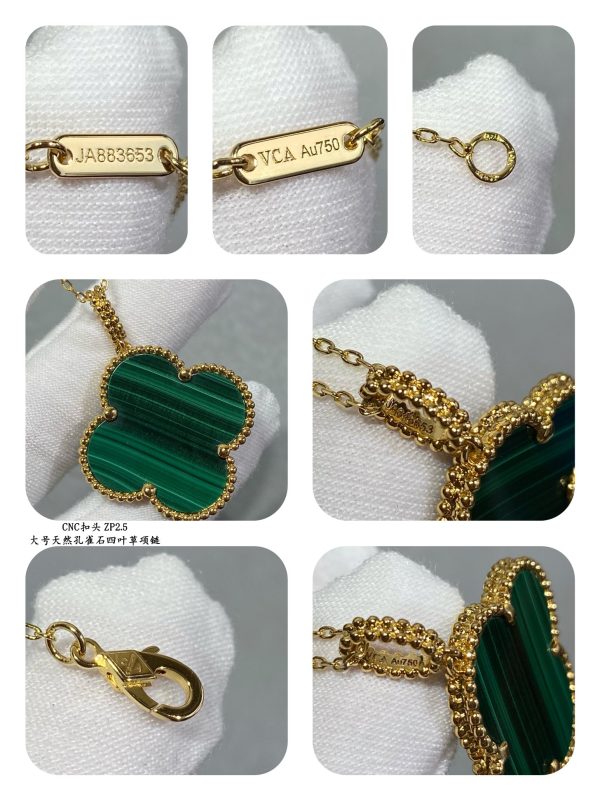 Luxury Inspired Jewelry Vintage Alhambra Large Natural Malachite Clover Necklace - Image 3
