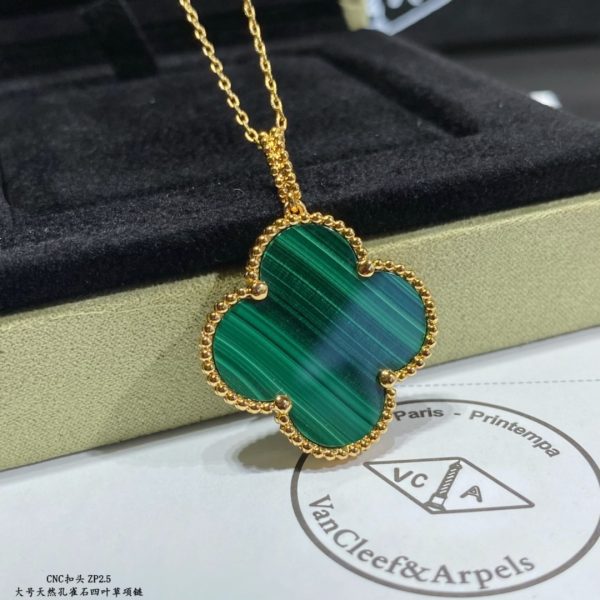 Luxury Inspired Jewelry Vintage Alhambra Large Natural Malachite Clover Necklace - Image 4