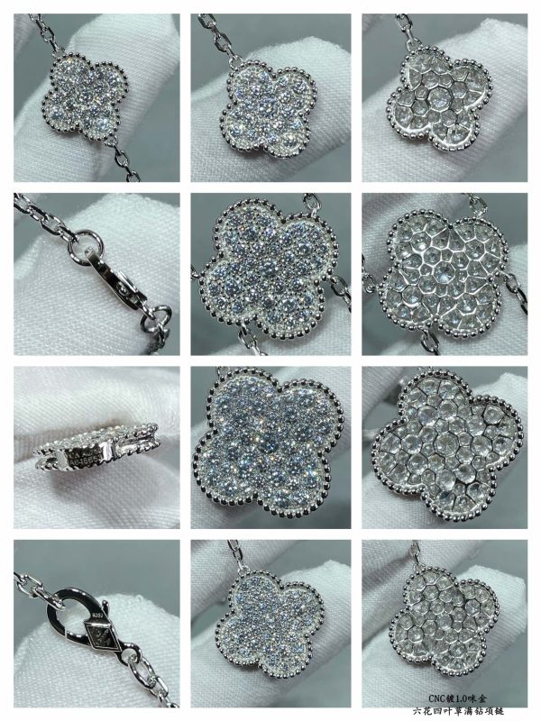 Luxury Inspired Jewelry Vintage Alhambra 6 Motifs Full Pavé Diamond Necklace - Image 6