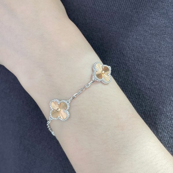 Luxury Inspired Jewelry Vintage Alhambra 5 Motifs Guilloché Bracelet (Two-Tone) - Image 6
