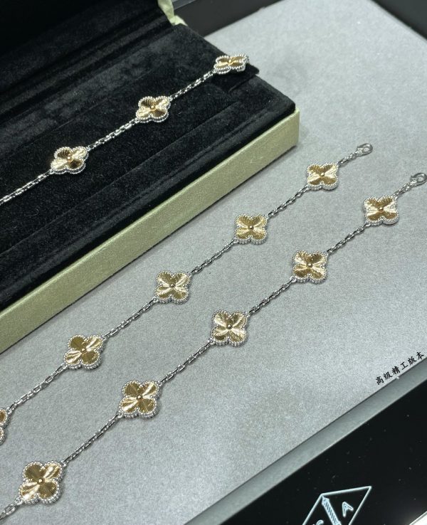 Luxury Inspired Jewelry Vintage Alhambra 5 Motifs Guilloché Bracelet (Two-Tone) - Image 4