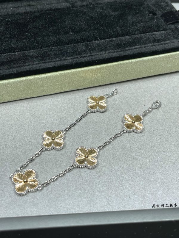 Luxury Inspired Jewelry Vintage Alhambra 5 Motifs Guilloché Bracelet (Two-Tone) - Image 2