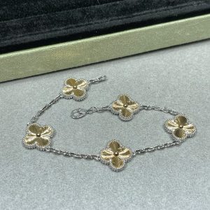 Luxury Inspired Jewelry Vintage Alhambra 5 Motifs Guilloché Bracelet (Two-Tone)