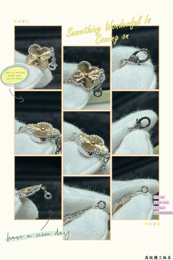 Luxury Inspired Jewelry Vintage Alhambra 5 Motifs Guilloché Bracelet (Two-Tone) - Image 5