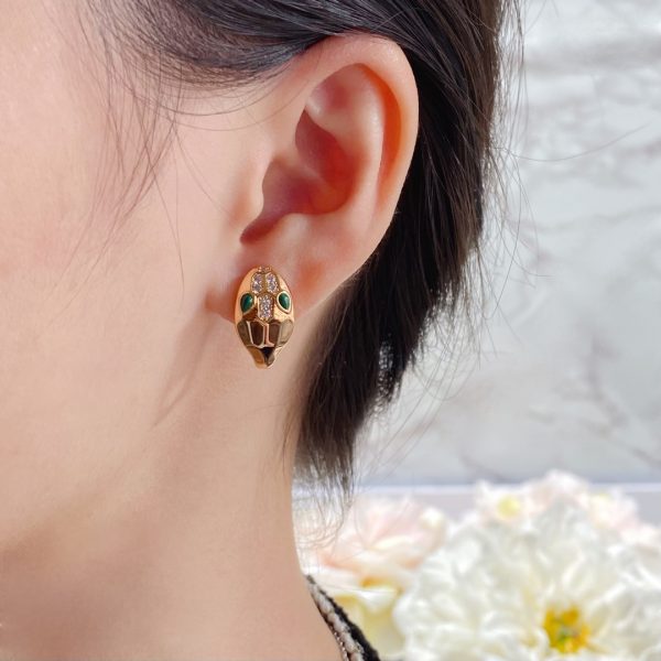 Serpenti Malachite Snake Head Stud Earrings - Image 6