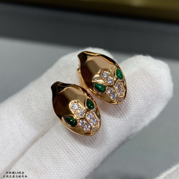 Serpenti Malachite Snake Head Stud Earrings - Image 2