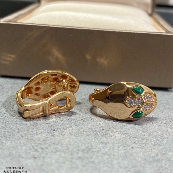 Serpenti Malachite Snake Head Stud Earrings - Image 3