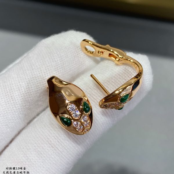Serpenti Malachite Snake Head Stud Earrings - Image 4