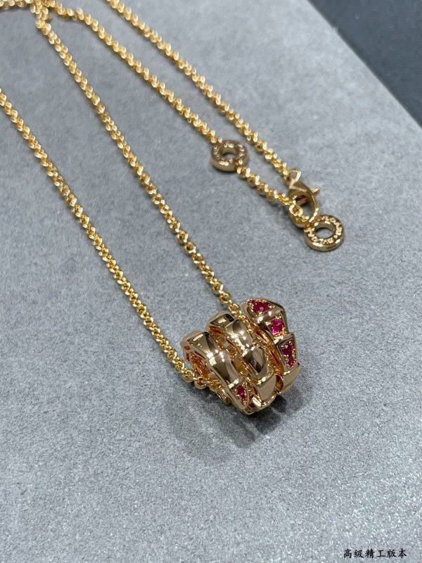 Serpenti 3-Coil Pink Stone Pendant Necklace - Image 3