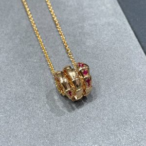 Serpenti 3-Coil Pink Stone Pendant Necklace