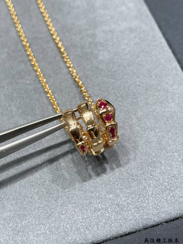 Serpenti 3-Coil Pink Stone Pendant Necklace - Image 2