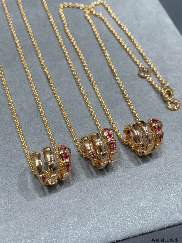 Serpenti 3-Coil Pink Stone Pendant Necklace - Image 4