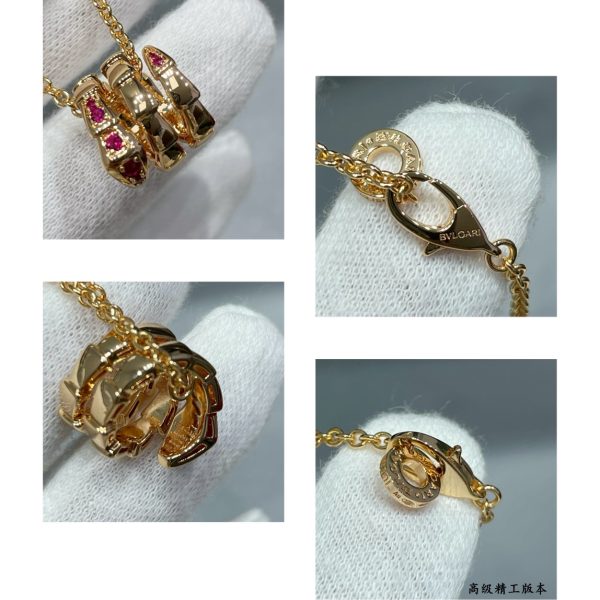 Serpenti 3-Coil Pink Stone Pendant Necklace - Image 5