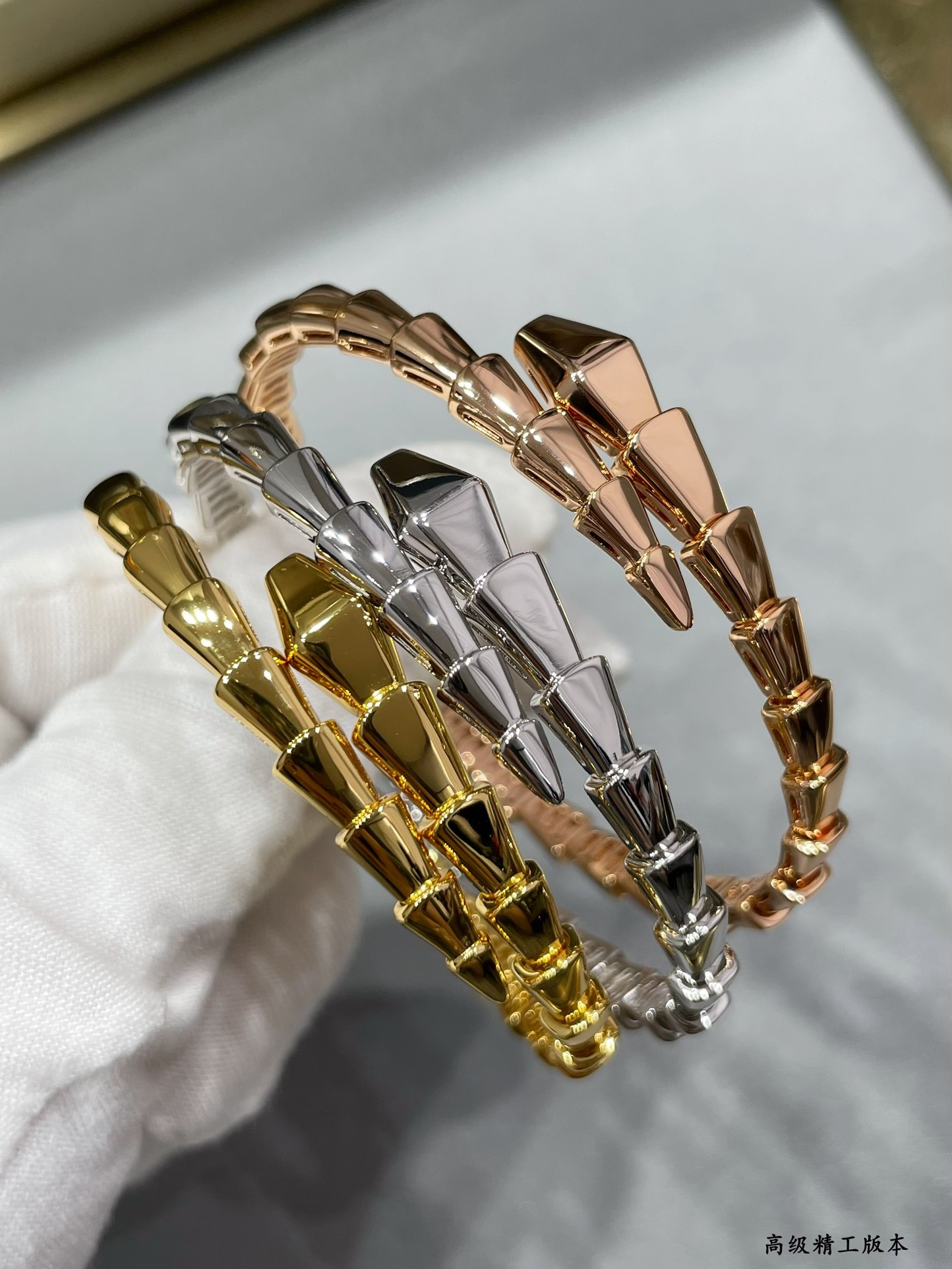 Serpenti Viper Polished Open Cuff Bracelet (Premium V-Gold Craftsmanship, 3 Finishes)