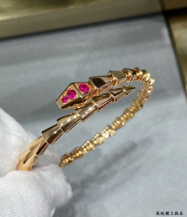 Coiled Serpent Jewelry Serpenti Viper Pink Stone Open Cuff Bracelet (Premium V-Gold Craftsmanship) - Image 4