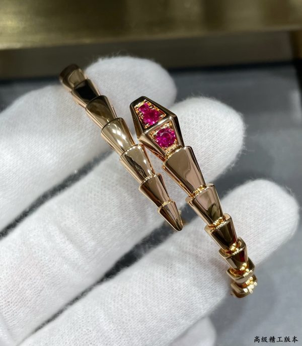 Coiled Serpent Jewelry Serpenti Viper Pink Stone Open Cuff Bracelet (Premium V-Gold Craftsmanship) - Image 3