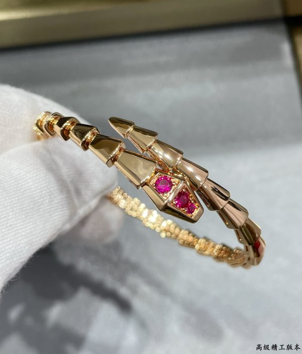 Coiled Serpent Jewelry Serpenti Viper Pink Stone Open Cuff Bracelet (Premium V-Gold Craftsmanship) - Image 2