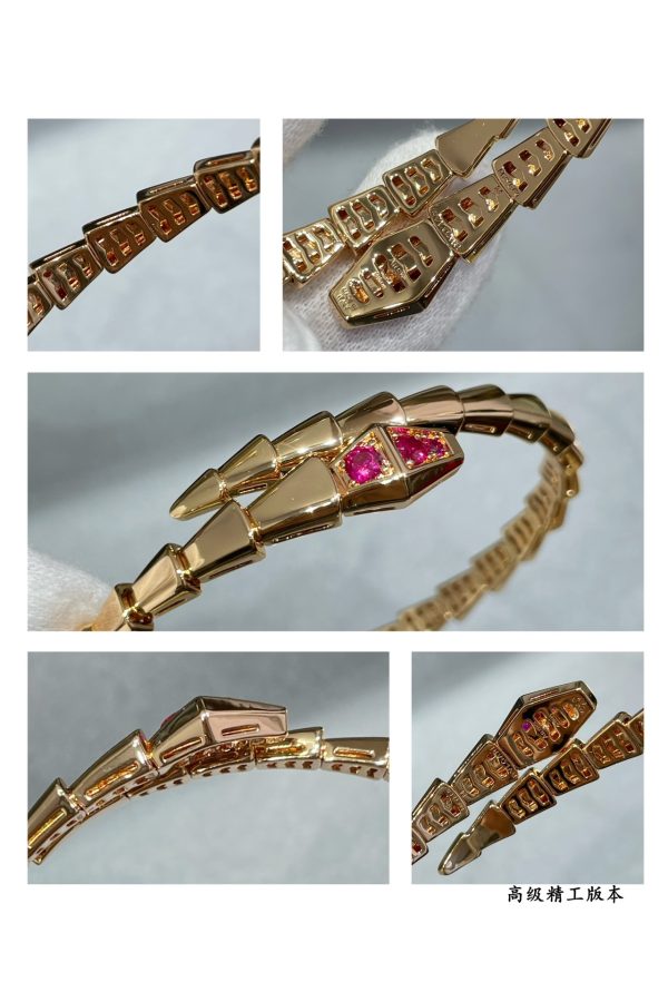 Coiled Serpent Jewelry Serpenti Viper Pink Stone Open Cuff Bracelet (Premium V-Gold Craftsmanship) - Image 5