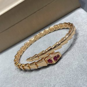Coiled Serpent Jewelry Serpenti Viper Pink Stone Open Cuff Bracelet (Premium V-Gold Craftsmanship)