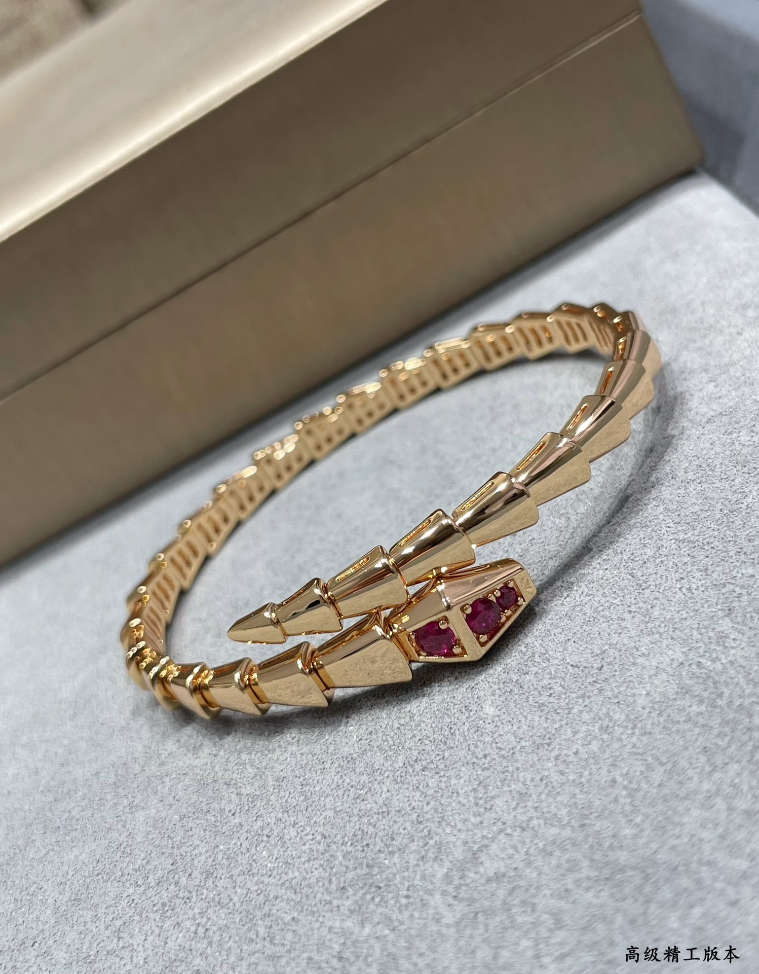 Coiled Serpent Jewelry Serpenti Viper Pink Stone Open Cuff Bracelet (Premium V-Gold Craftsmanship)