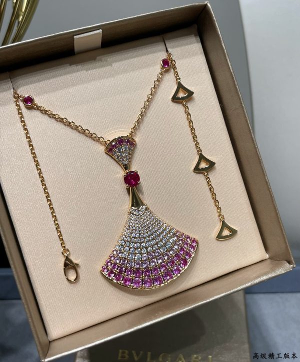 Divas' Dream Large Gradient Fan Pendant Necklace (Premium V-Gold Plated, 2 Colors) - Image 4