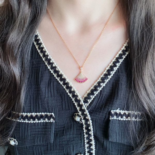 Divas' Dream Pink Gradient Fan Pendant Necklace - Image 5