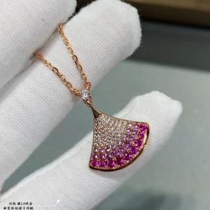 Divas' Dream Pink Gradient Fan Pendant Necklace