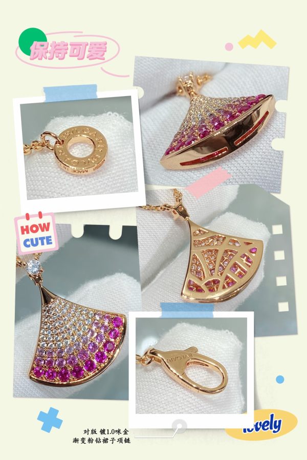 Divas' Dream Pink Gradient Fan Pendant Necklace - Image 4