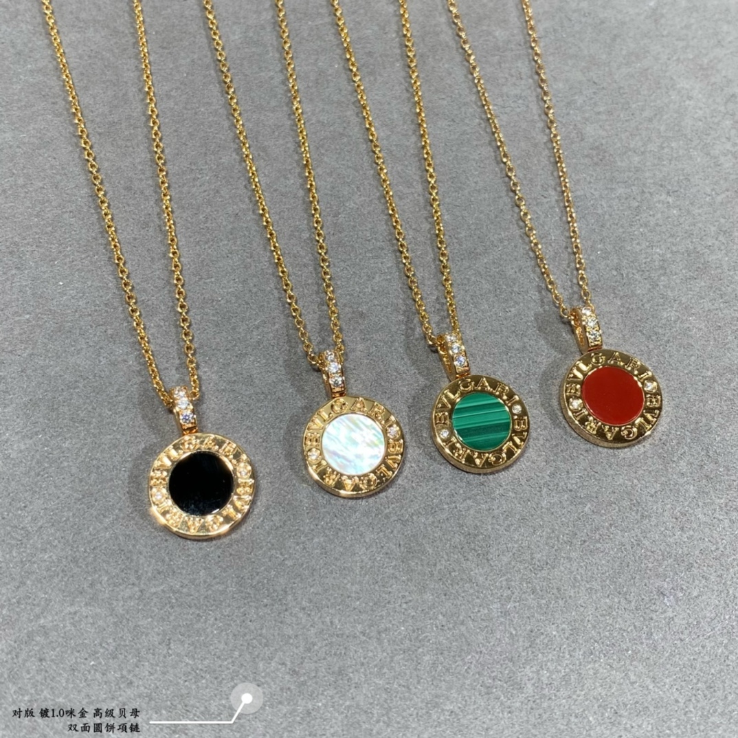 Italian Luxury Jewelry Double-Sided Gemstone Disc Pendant Necklace (Premium Craftsmanship, 4 Variations)