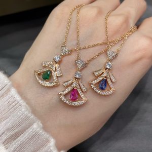 Italian Luxury Jewelry Divas' Dream Openwork Fan Pendant Necklace (Premium Craftsmanship, 3 Gemstone Variations)