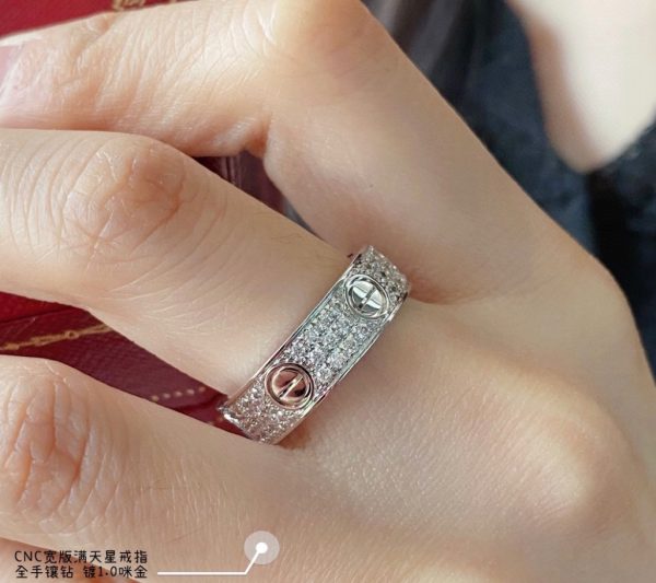Screw Motif Jewelry LOVE Wide-Set Full Crystal Ring (Premium CNC Hand-Set Version, 3 Finishes) - Image 6