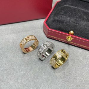 Screw Motif Jewelry LOVE Wide-Set Full Crystal Ring (Premium CNC Hand-Set Version, 3 Finishes)