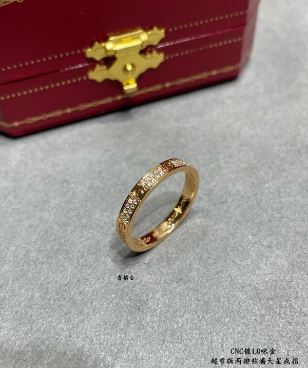 Screw Motif Jewelry LOVE Narrow-Set Double Row Crystal Ring (Premium CNC Hand-Set Version, 2 Finishes) - Image 3