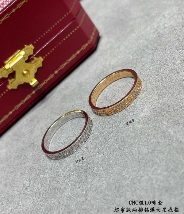 Screw Motif Jewelry LOVE Narrow-Set Double Row Crystal Ring (Premium CNC Hand-Set Version, 2 Finishes) - Image 2