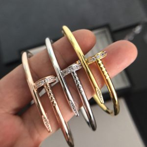 Screw Motif Jewelry Juste un Clou Narrow Bangle with Top Crystals (Premium Version, 3 Finishes)