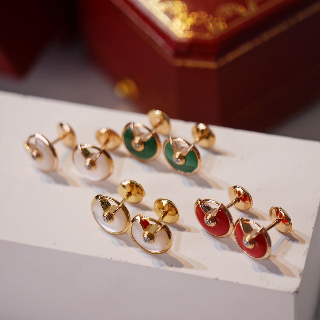 Bold Luxury Jewelry Amulette de Cartier Stud Earrings (Premium CNC Version, 3 Gemstone Variations)