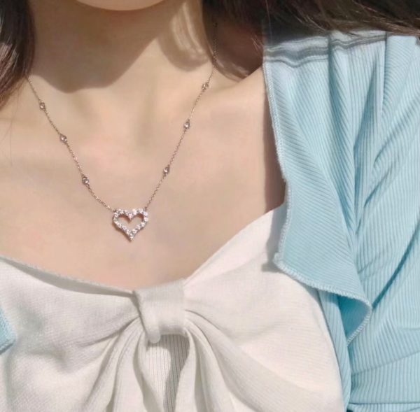 Heart Tag Style Jewelry Open Heart Pendant Necklace with Chain-Set Crystals (Premium S925 Version) - Image 5