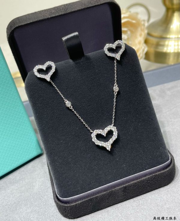 Heart Tag Style Jewelry Open Heart Pendant Necklace with Chain-Set Crystals (Premium S925 Version) - Image 2