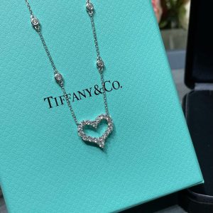 Heart Tag Style Jewelry Open Heart Pendant Necklace with Chain-Set Crystals (Premium S925 Version)