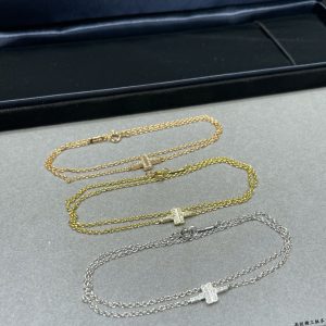 Heart Tag Style Jewelry T Double Chain Bracelet with Diamonds (Premium Version, 3 Finishes, 17cm)