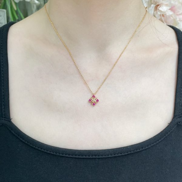 Heart Tag Style Jewelry Signature Cross Pendant Necklace (Premium V-Gold Version, Pink Crystals) - Image 5