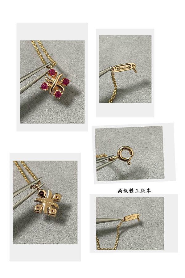 Heart Tag Style Jewelry Signature Cross Pendant Necklace (Premium V-Gold Version, Pink Crystals) - Image 4