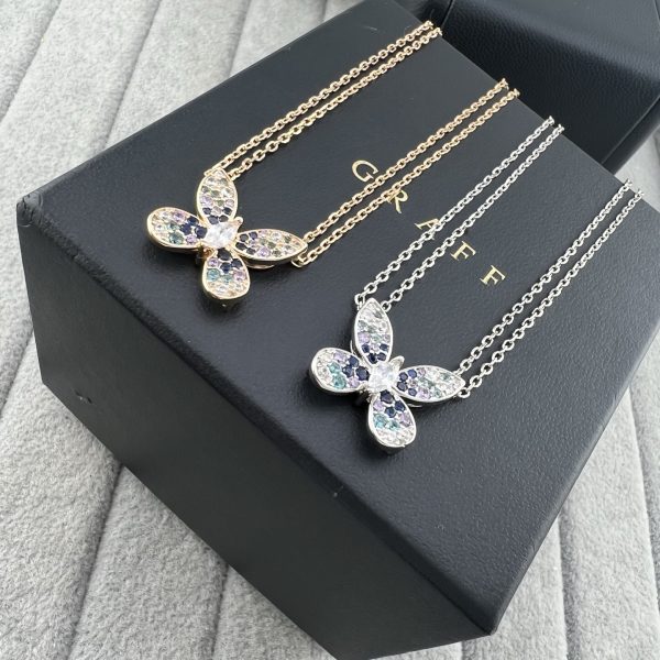 Butterfly Silhouette Pendant Necklace with Gradient Gemstones (Premium Version, 2 Finishes) - Image 8