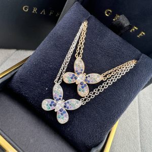 Butterfly Silhouette Pendant Necklace with Gradient Gemstones (Premium Version, 2 Finishes)