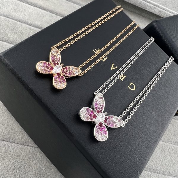 Butterfly Silhouette Pendant Necklace with Gradient Gemstones (Premium Version, 2 Finishes) - Image 2