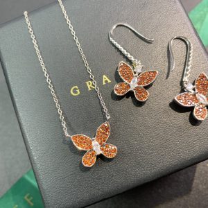 Fine Jewelry Inspired Butterfly Silhouette Pendant & Earring Set (Premium Version, 4 Gemstone Variations)